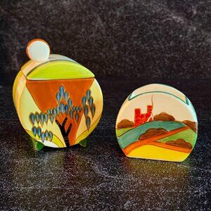 Vintage 1993 Clarice Cliff Sugar and Jam Jar Reproduction